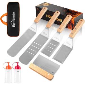 image:imageHOMENOTE Griddle Accessories Kit 7Pc Professional BBQ Kit in Gift Box  Heavy Duty Wooden Handle Stainless Steel Griddle Tool Set Great for Grill Flat Top Cooking Camping Wood ColorWood Color