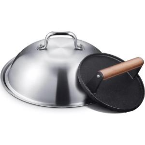 image:imageHOMENOTE Griddle Accessories for Blackstone Commercial Grade 12 Inch Heavy Duty Melting Dome with Rectangle Cast Iron Smash Burger Press Perfect for Flat Top Hibachi Grill Indoor OutdoorDomeRound Press Cast Iron