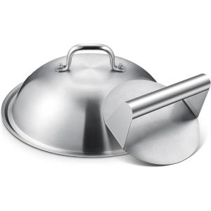 image:imageHOMENOTE Griddle Accessories for Blackstone Commercial Grade 12 Inch Heavy Duty Melting Dome with Rectangle Cast Iron Smash Burger Press Perfect for Flat Top Hibachi Grill Indoor OutdoorDomeRound PressStainless Steel
