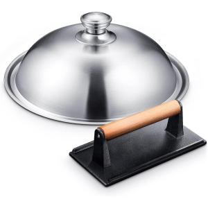 image:imageHOMENOTE Griddle Accessories for Blackstone Commercial Grade 12 Inch Heavy Duty Melting Dome with Rectangle Cast Iron Smash Burger Press Perfect for Flat Top Hibachi Grill Indoor OutdoorDomeRectangle PressCast Iron 