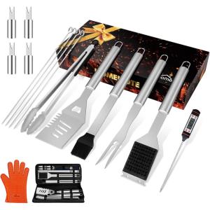 image:imageHOMENOTE Grilling Accessories 17PCS Grill Tools Set BBQ Tool Kit Stainless Steel Grill Sets 16 Spatula Tongs Thermometer for Barbecue Camping Perfect Grill Gift