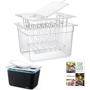 image:imageHOMENOTE Sous Vide Container 12 Quart with Universal Collapsible Hinged LidSous Vide Accessories Kit BPA FreeCompatible with Anova and Most Sous Vide CookersContainer  with sous vide rack and sleeve