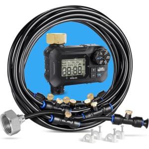 image:imagehomenote Automatic Misting Cooling System with Timer 46FT Misting Line 10 Brass Nozzles and 34 Brass Adapter for Patio Cooling and Garden Watering
