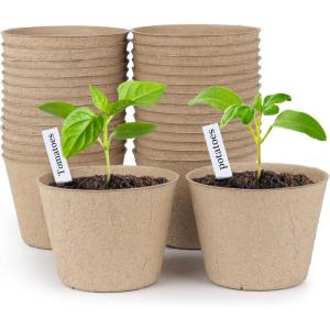 image:imagehomenote Peat Pots 120 Pcs 315 Inch Seed Starting Pots with Drainage Holes Round Nursery Plants Pots with Bonus 20 Plant Labels30