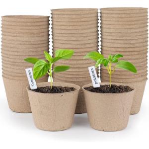 image:imagehomenote Peat Pots 120 Pcs 315 Inch Seed Starting Pots with Drainage Holes Round Nursery Plants Pots with Bonus 20 Plant Labels60