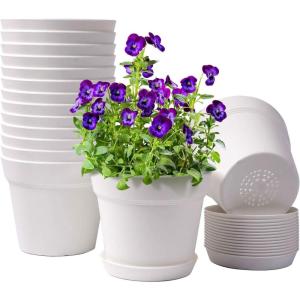 image:imagehomenote Pots for Plants 15 Pack 6 Inch Plastic Planters with Multiple Drainage Holes and TraysPlant Pots for All Home Garden Flowers Succulents WhiteWhite15 Pcs