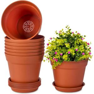 image:imagehomenote Pots for Plants 15 Pack 6 Inch Plastic Planters with Multiple Drainage Holes and TraysPlant Pots for All Home Garden Flowers Succulents WhiteTerra Cotta8 Pcs