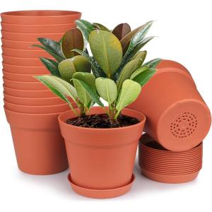 image:imagehomenote Pots for Plants 15 Pack 6 Inch Plastic Planters with Multiple Drainage Holes and TraysPlant Pots for All Home Garden Flowers Succulents WhiteTerra Cotta15 Pcs