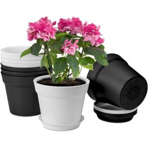 image:imagehomenote Pots for Plants 15 Pack 6 Inch Plastic Planters with Multiple Drainage Holes and TraysPlant Pots for All Home Garden Flowers Succulents WhiteWhite  Black8 Pcs