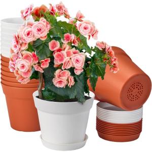 image:imagehomenote Pots for Plants 15 Pack 6 Inch Plastic Planters with Multiple Drainage Holes and TraysPlant Pots for All Home Garden Flowers Succulents WhiteWhite  Terra Cotta16 Pcs