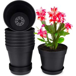 image:imagehomenote Pots for Plants 15 Pack 6 Inch Plastic Planters with Multiple Drainage Holes and TraysPlant Pots for All Home Garden Flowers Succulents WhiteBlack8 Pcs