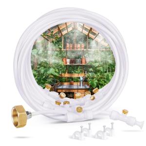 image:imagehomenote Misting Cooling System 59FT 18M Misting Line  16 Brass Mist Nozzles  Brass Adapter34 Misters for Outside Patio Cooling Garden Greenhouse Watering