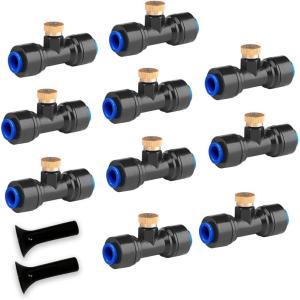 image:imageHOMENOTE 10 Pack Brass Misting Nozzles for Outdoor Cooling System Mister Replacement Nozzles Tee and Plugs for 14 Tubing Misting System Accessories for Patio Garden GreenhouseBlack