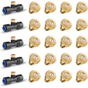 image:imageHOMENOTE 20 Pack Brass Misting Nozzles and 5 Pack Tee Misters for Outdoor Cooling System Nozzles Replacements for 14 inch tubing Patio Cooling Garden Watering Fan Mist System