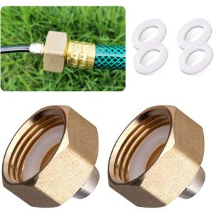 image:imageHOMENOTE US Standard Faucet Adapter 34 to 14 Hose Adapter Convert 34 Female Hose Thread Bib to 14 Tubing 2 Brass Adapters with 4 Washers