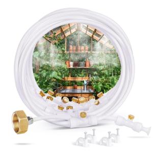 image:imagehomenote Misting Cooling System 92FT 28M Misting Line  26 Brass Mist Nozzles  Brass Adapter34 Misters for Outside Patio Cooling Garden Greenhouse Watering