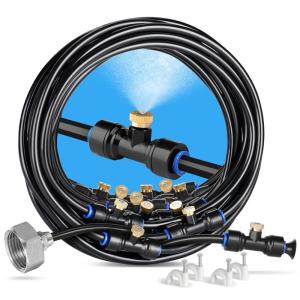 image:imagehomenote Misting Cooling System 75FT 23M Misting Line  28 Brass Mist Nozzles  Brass Adapter34 Outdoor Mister for Patio Backyard Garden Greenhouse Watering59FT  18M