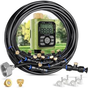 image:imageHOMENOTE Misting Cooling System with Timer 26FT Misting Hose7 Brass Nozzles34 Brass AdapterWater Timer with Mist Mode amp Irrigation Mode Outdoor Misters for Patio Cooling and Garden Watering59FT  18M