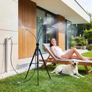 image:imagehomenote Standing Misters for Outside Patio 26FT Misting Hose 48FT Adjustable Height Portable Misting System with Tripod Base for Backyard Pool BBQ Cooling Garden Watering amp Tanning