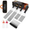 image:imagehomenote Griddle Accessories Kit 7Pieces Exclusive Griddle Tools LongShort Spatulas Set12 Inch Heavy Duty Round Basting Cover Cheese Melting Dome with 7 inch Round Cast Iron Burger Bacon Press