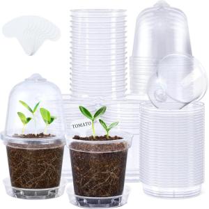 image:imagehomenote 345 Inch Clear Nursery Pots 18 Pack with Humidity DomesampPlant SaucersRigid Plastic Nursery Pots with DrainageTransparent Flower Pots for Seedlings360 Rotary VentIndoor Outdoor GardenWith Humidity Domes