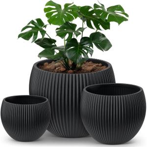 image:imagehomenote Flower Pots 1311510 InchLarge Plant Pots Indoor with DrainagePlastic Pots for PlantsGarden Pots for OutdoorLarge Planters for Indoor PlantsBig Plastic PlanterBlack3 PcsStyle 93 Pcs
