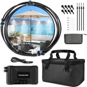 image:imagehomenote Portable Misting System  12000mAh Pump 20L Water Bucket Misting Hose 4 Brass Nozzles Outdoor Cooling Misters for CanopyCampingUmbrellaGolf CartDugoutGreenhouseWith Hanging Mister