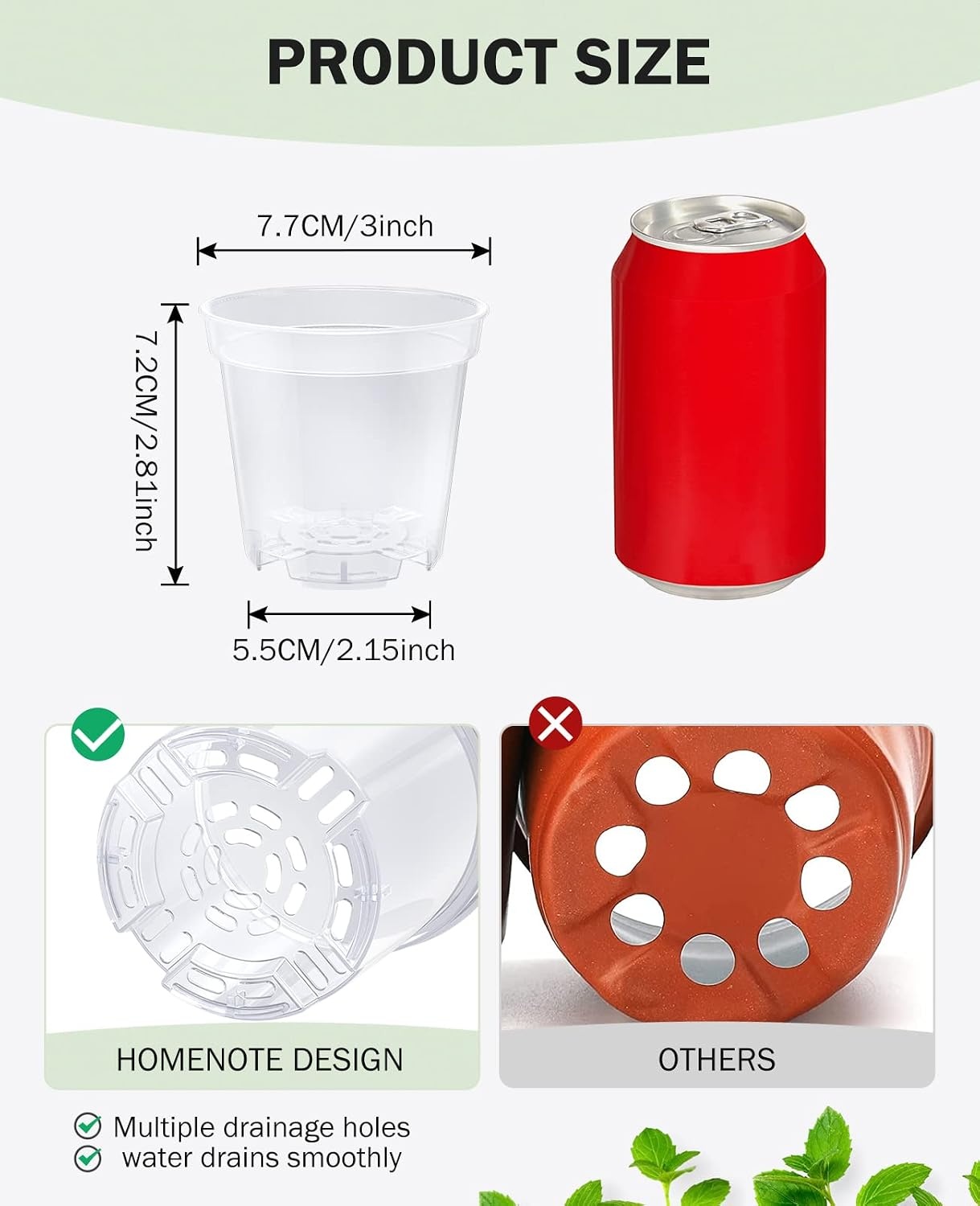 image:imagehomenote 34 Inch Clear Nursery Pots with Drainage Holes and Tags 20 Pcs  Reusable plastic planters have raised bases for airflow and transplanting ideal for seed starting cuttings and succulentsClear