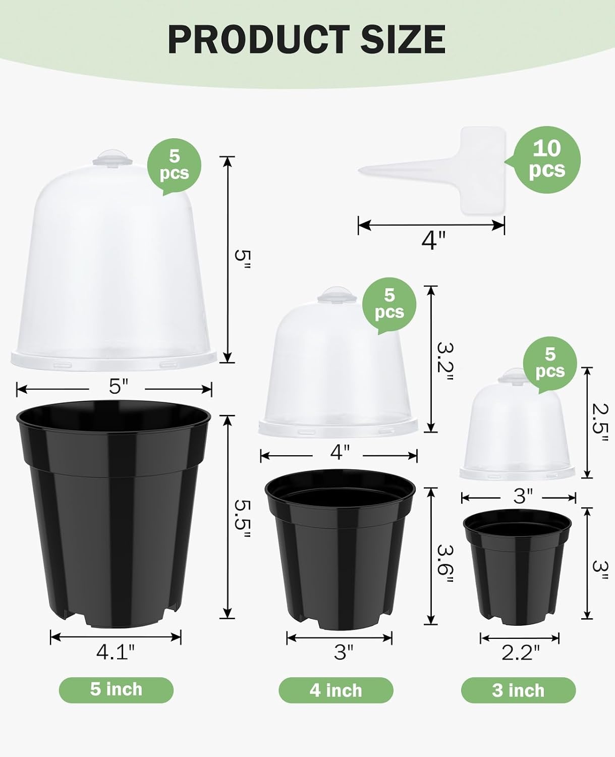 image:imagehomenote 34 Inch Clear Nursery Pots with Drainage Holes and Tags 20 Pcs  Reusable plastic planters have raised bases for airflow and transplanting ideal for seed starting cuttings and succulentsBlackwith Lid