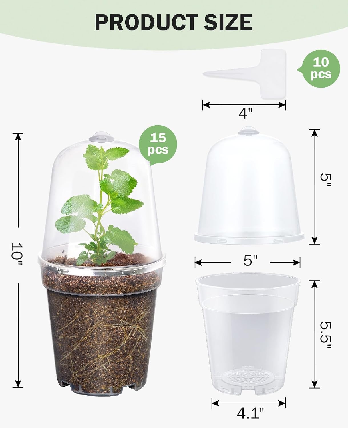 image:imagehomenote 34 Inch Clear Nursery Pots with Drainage Holes and Tags 20 Pcs  Reusable plastic planters have raised bases for airflow and transplanting ideal for seed starting cuttings and succulentsTransparencywith Lid
