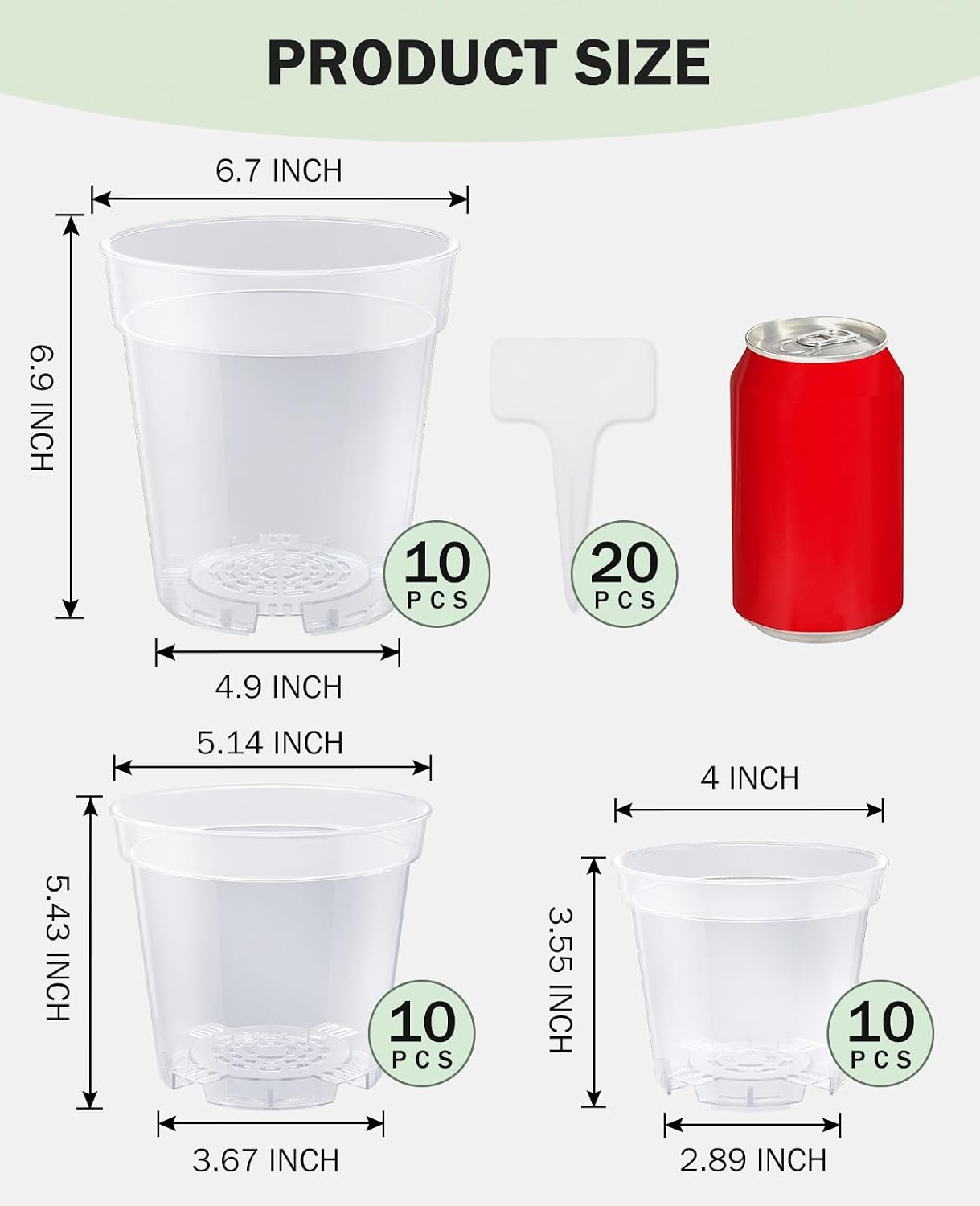 image:imagehomenote 34 Inch Clear Nursery Pots with Drainage Holes and Tags 20 Pcs  Reusable plastic planters have raised bases for airflow and transplanting ideal for seed starting cuttings and succulentsTransparencyno Lid