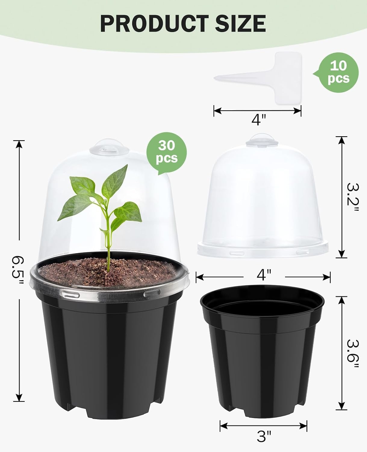 image:imagehomenote 34 Inch Clear Nursery Pots with Drainage Holes and Tags 20 Pcs  Reusable plastic planters have raised bases for airflow and transplanting ideal for seed starting cuttings and succulentsBlackwith Lid