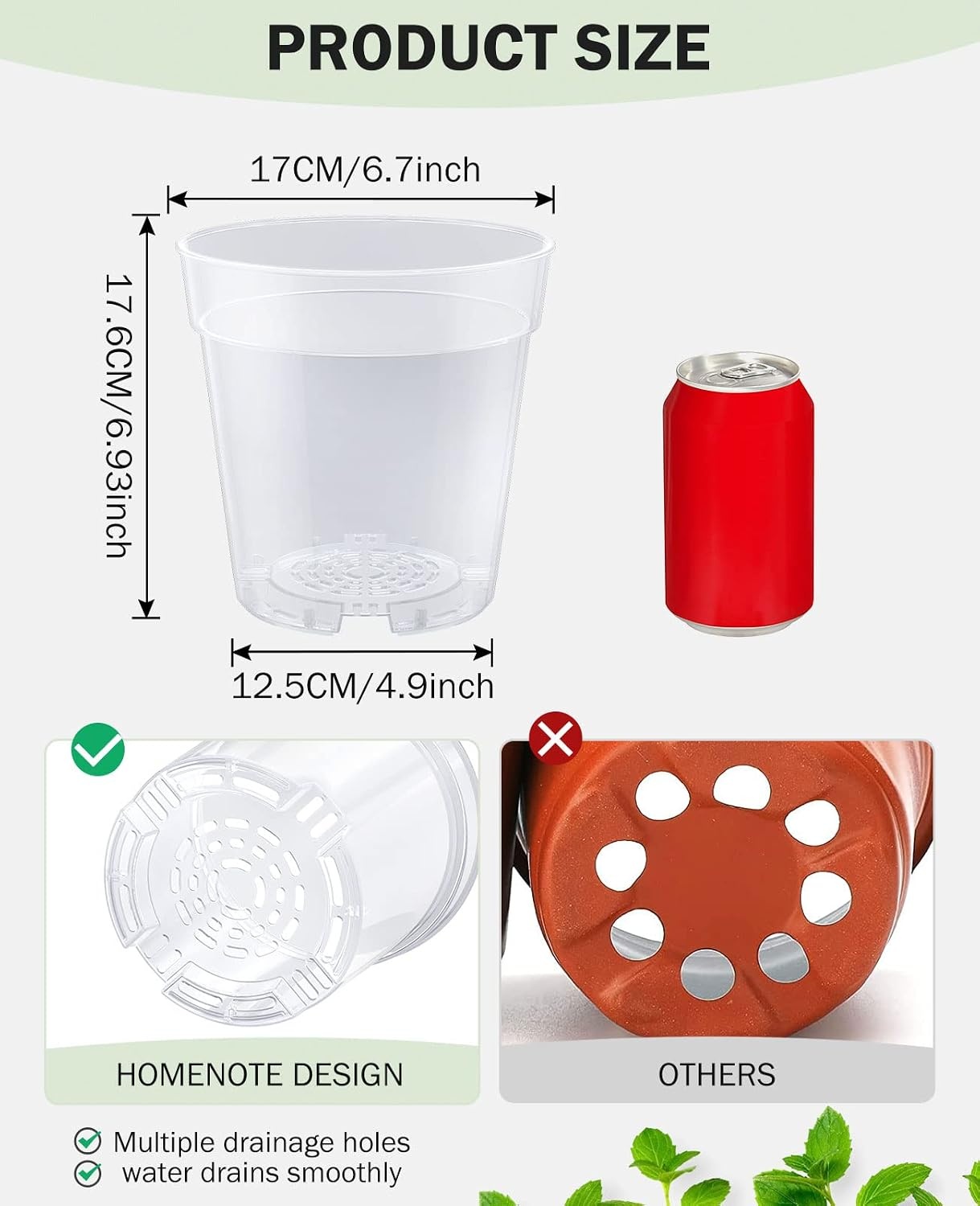 image:imagehomenote 34 Inch Clear Nursery Pots with Drainage Holes and Tags 20 Pcs  Reusable plastic planters have raised bases for airflow and transplanting ideal for seed starting cuttings and succulentsClear