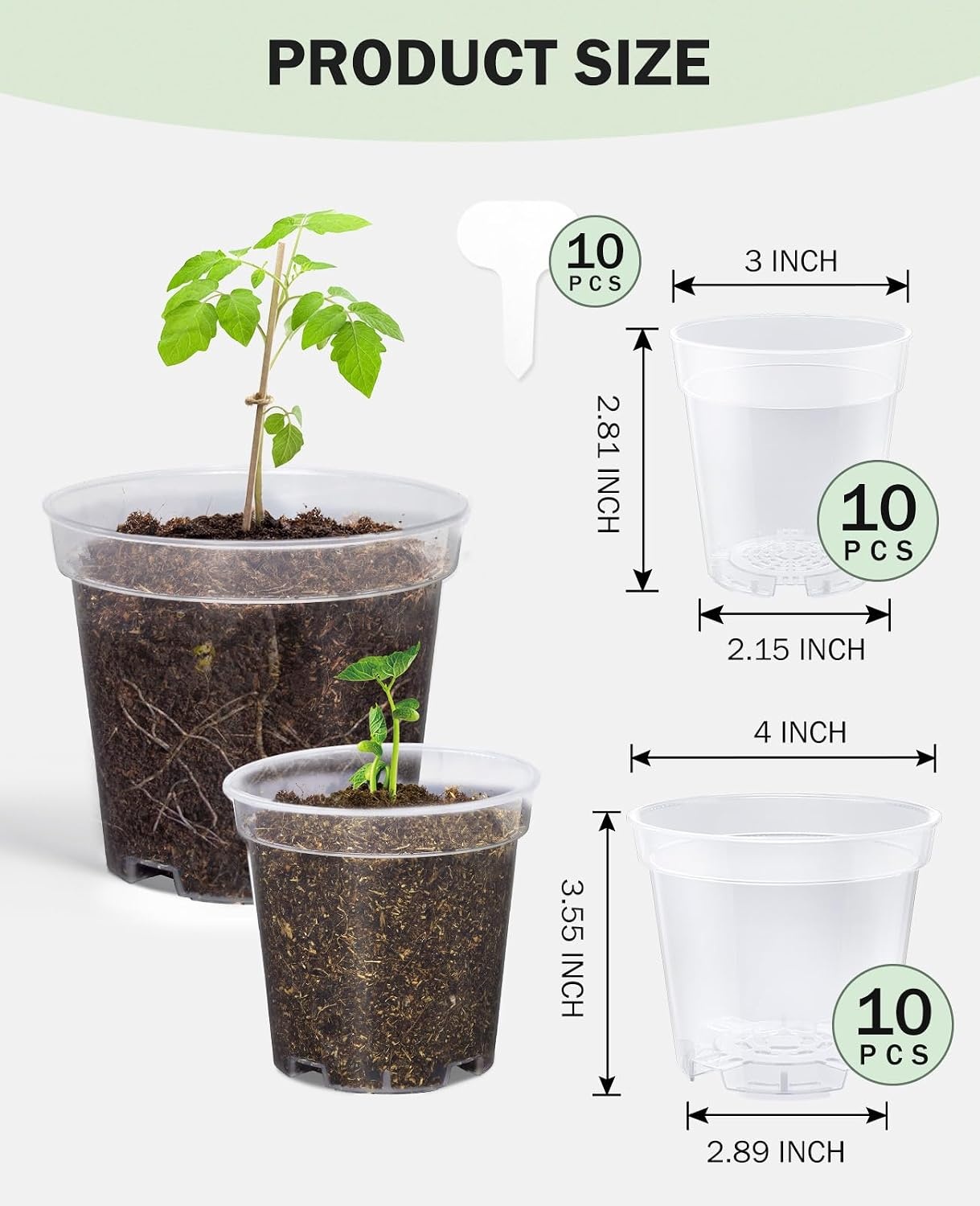 image:imagehomenote 34 Inch Clear Nursery Pots with Drainage Holes and Tags 20 Pcs  Reusable plastic planters have raised bases for airflow and transplanting ideal for seed starting cuttings and succulentsTransparencyno Lid