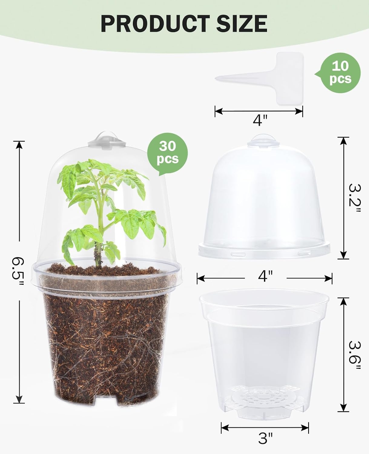 image:imagehomenote 34 Inch Clear Nursery Pots with Drainage Holes and Tags 20 Pcs  Reusable plastic planters have raised bases for airflow and transplanting ideal for seed starting cuttings and succulentsTransparencywith Lid