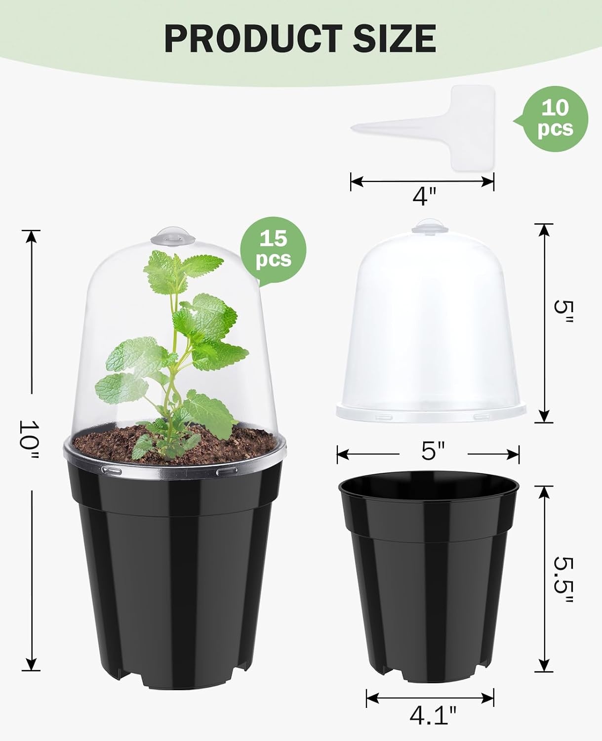 image:imagehomenote 34 Inch Clear Nursery Pots with Drainage Holes and Tags 20 Pcs  Reusable plastic planters have raised bases for airflow and transplanting ideal for seed starting cuttings and succulentsBlackwith Lid