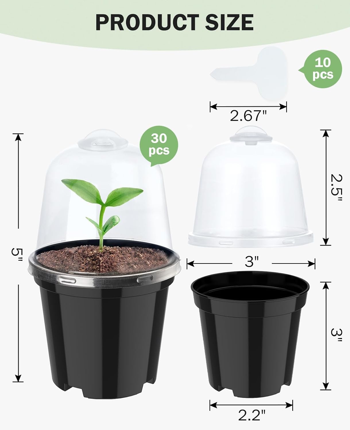 image:imagehomenote 34 Inch Clear Nursery Pots with Drainage Holes and Tags 20 Pcs  Reusable plastic planters have raised bases for airflow and transplanting ideal for seed starting cuttings and succulentsBlackwith Lid