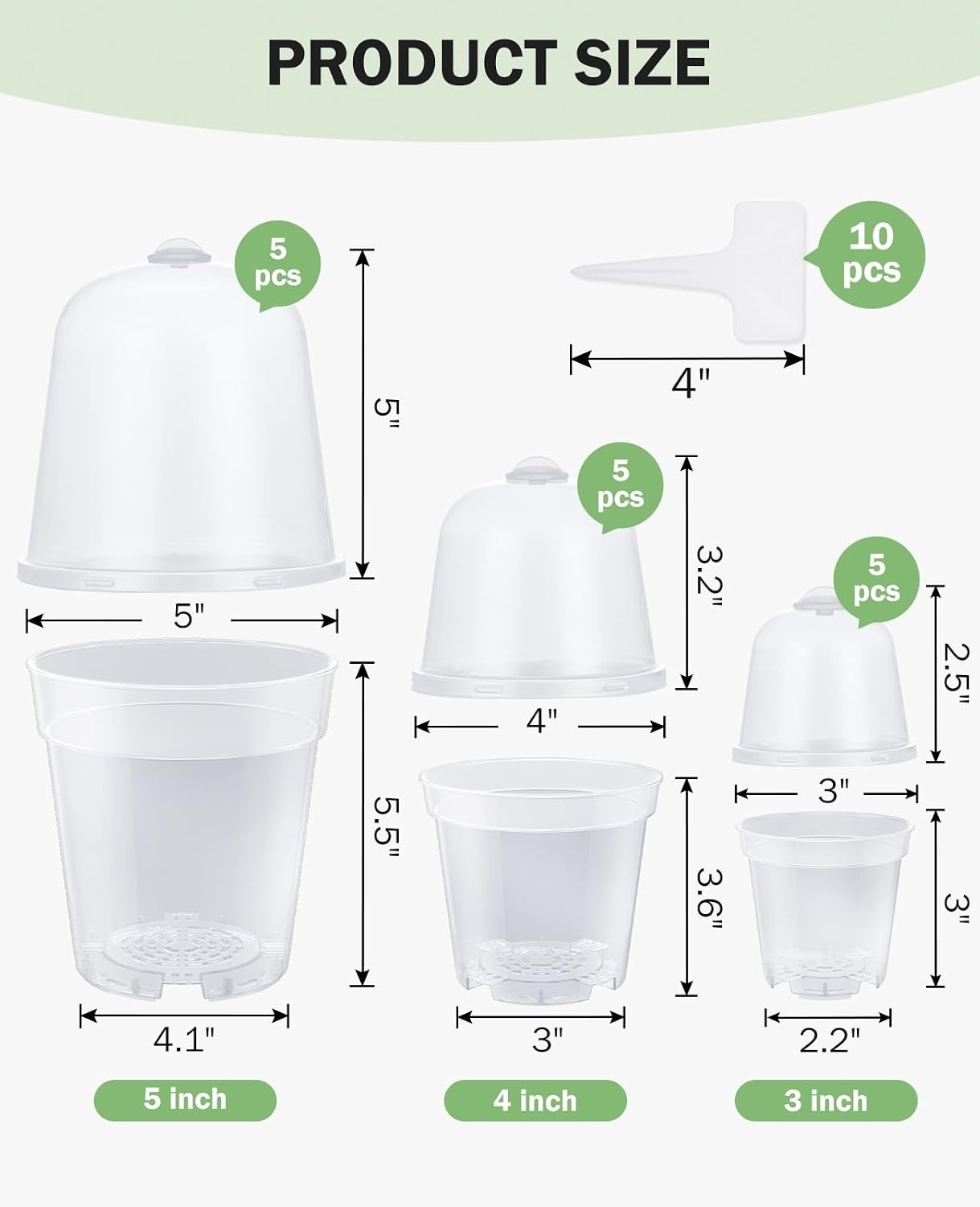 image:imagehomenote 34 Inch Clear Nursery Pots with Drainage Holes and Tags 20 Pcs  Reusable plastic planters have raised bases for airflow and transplanting ideal for seed starting cuttings and succulentsTransparencywith Lid