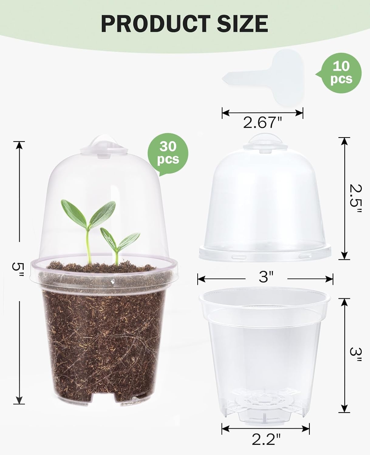 image:imagehomenote 34 Inch Clear Nursery Pots with Drainage Holes and Tags 20 Pcs  Reusable plastic planters have raised bases for airflow and transplanting ideal for seed starting cuttings and succulentsTransparencywith Lid