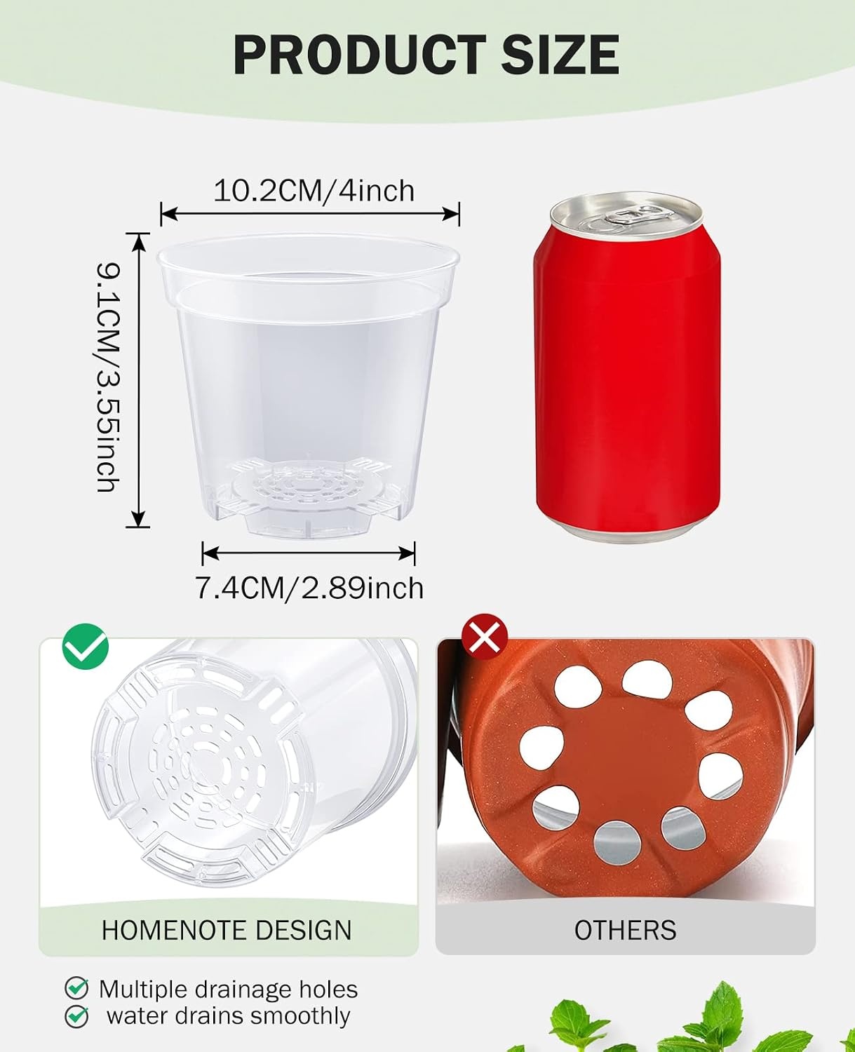 image:imagehomenote 34 Inch Clear Nursery Pots with Drainage Holes and Tags 20 Pcs  Reusable plastic planters have raised bases for airflow and transplanting ideal for seed starting cuttings and succulentsTransparencyno Lid