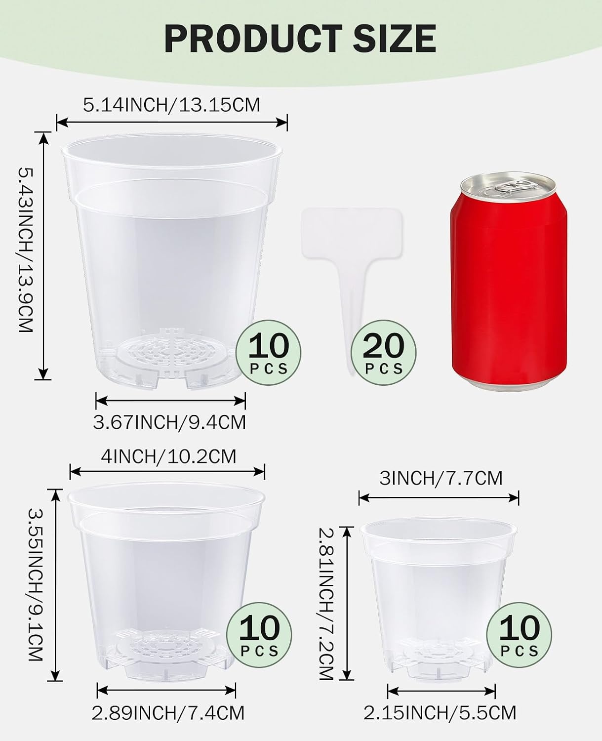 image:imagehomenote 34 Inch Clear Nursery Pots with Drainage Holes and Tags 20 Pcs  Reusable plastic planters have raised bases for airflow and transplanting ideal for seed starting cuttings and succulentsTransparencyno Lid