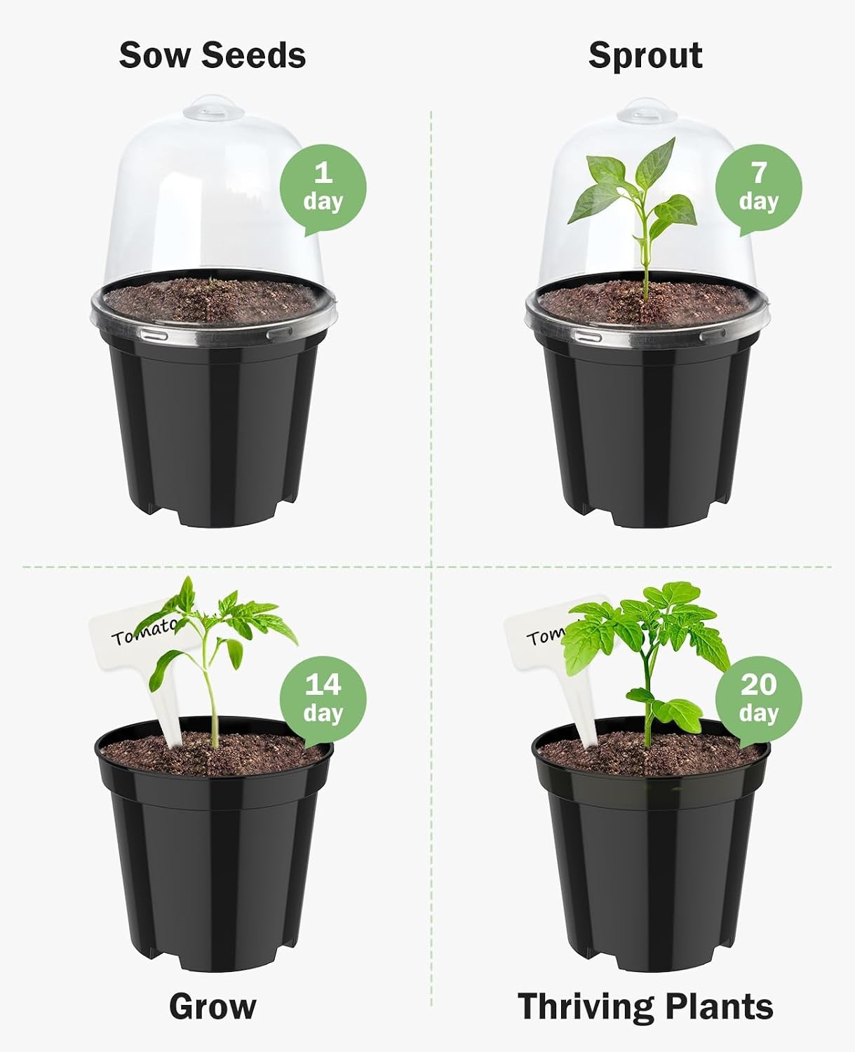 image:imagehomenote 34 Inch Clear Nursery Pots with Drainage Holes and Tags 20 Pcs  Reusable plastic planters have raised bases for airflow and transplanting ideal for seed starting cuttings and succulentsBlackwith Lid