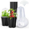 image:imagehomenote 34 Inch Clear Nursery Pots with Drainage Holes and Tags 20 Pcs  Reusable plastic planters have raised bases for airflow and transplanting ideal for seed starting cuttings and succulentsBlackwith Lid