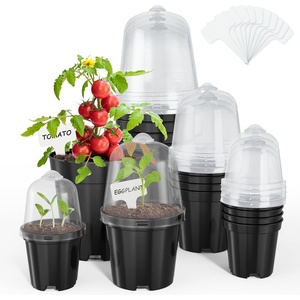 image:imagehomenote 34 Inch Clear Nursery Pots with Drainage Holes and Tags 20 Pcs  Reusable plastic planters have raised bases for airflow and transplanting ideal for seed starting cuttings and succulentsBlackwith Lid