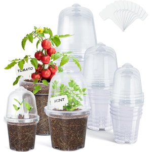 image:imagehomenote 34 Inch Clear Nursery Pots with Drainage Holes and Tags 20 Pcs  Reusable plastic planters have raised bases for airflow and transplanting ideal for seed starting cuttings and succulentsTransparencywith Lid