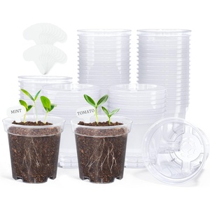 image:imagehomenote 34 Inch Clear Nursery Pots with Drainage Holes and Tags 20 Pcs  Reusable plastic planters have raised bases for airflow and transplanting ideal for seed starting cuttings and succulentsClear